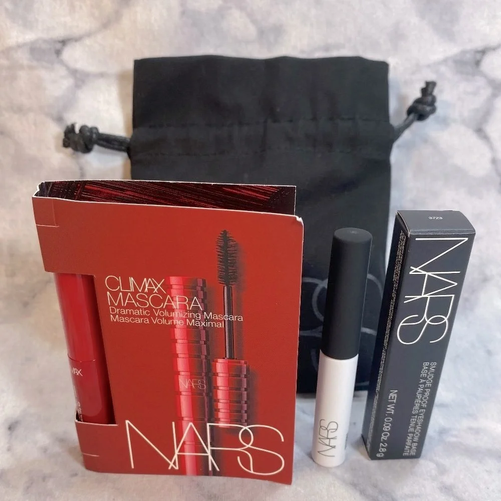 NARS Beauty Gift Set-Black Pouch,Bronzer,Lipstick,Mascara,Eyeshadow Base-5pc-NEW